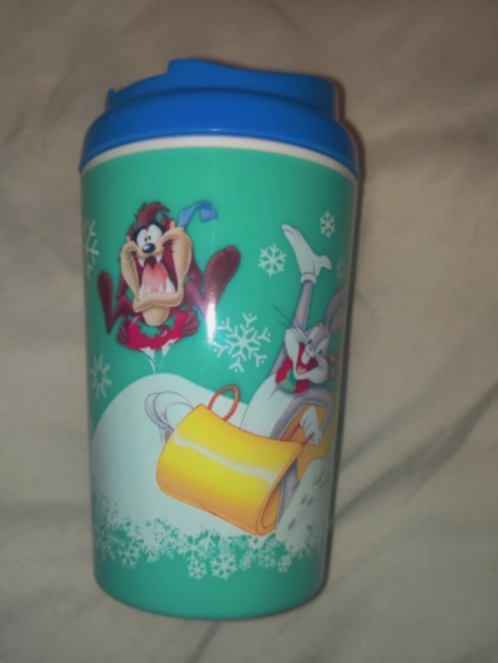 ZAK! Looney Tunes 12 oz Seabrook Blue Kids' Holiday Christmas Winter Tumbler EUC